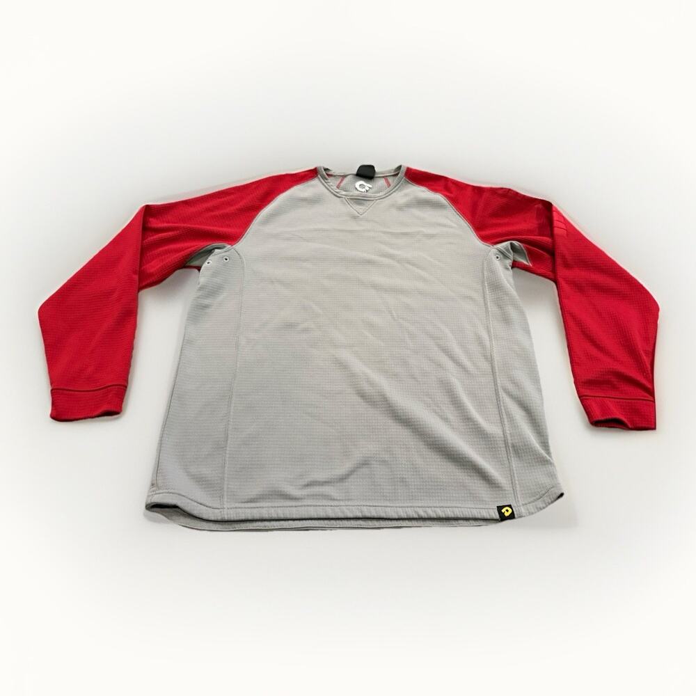 DeMarini Mens Red Gray Colorblock Thermal Fleece Pullover Long Sleeve Size L